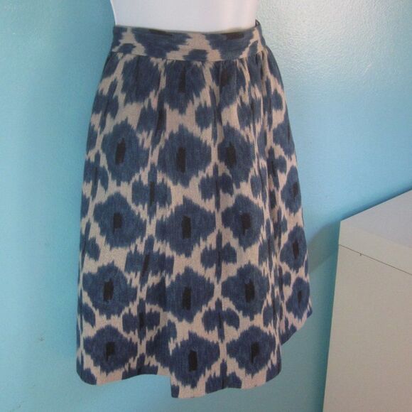 Michael Kors Summer Linen A-Line Mini Skirt Size 4 Rear Zipper Blue Ikat Print - Picture 9 of 10